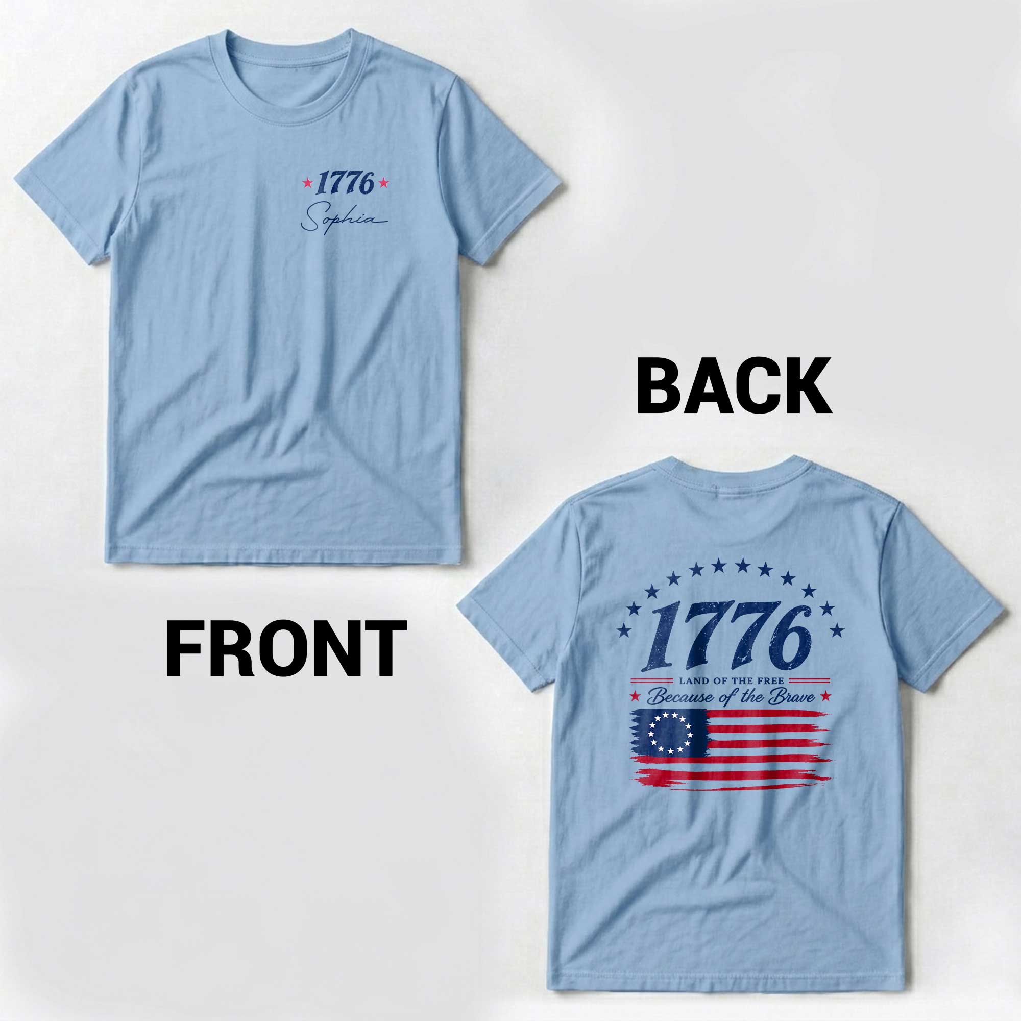 Personalized Patriotic T-Shirt Custom Front Back for 4th of July