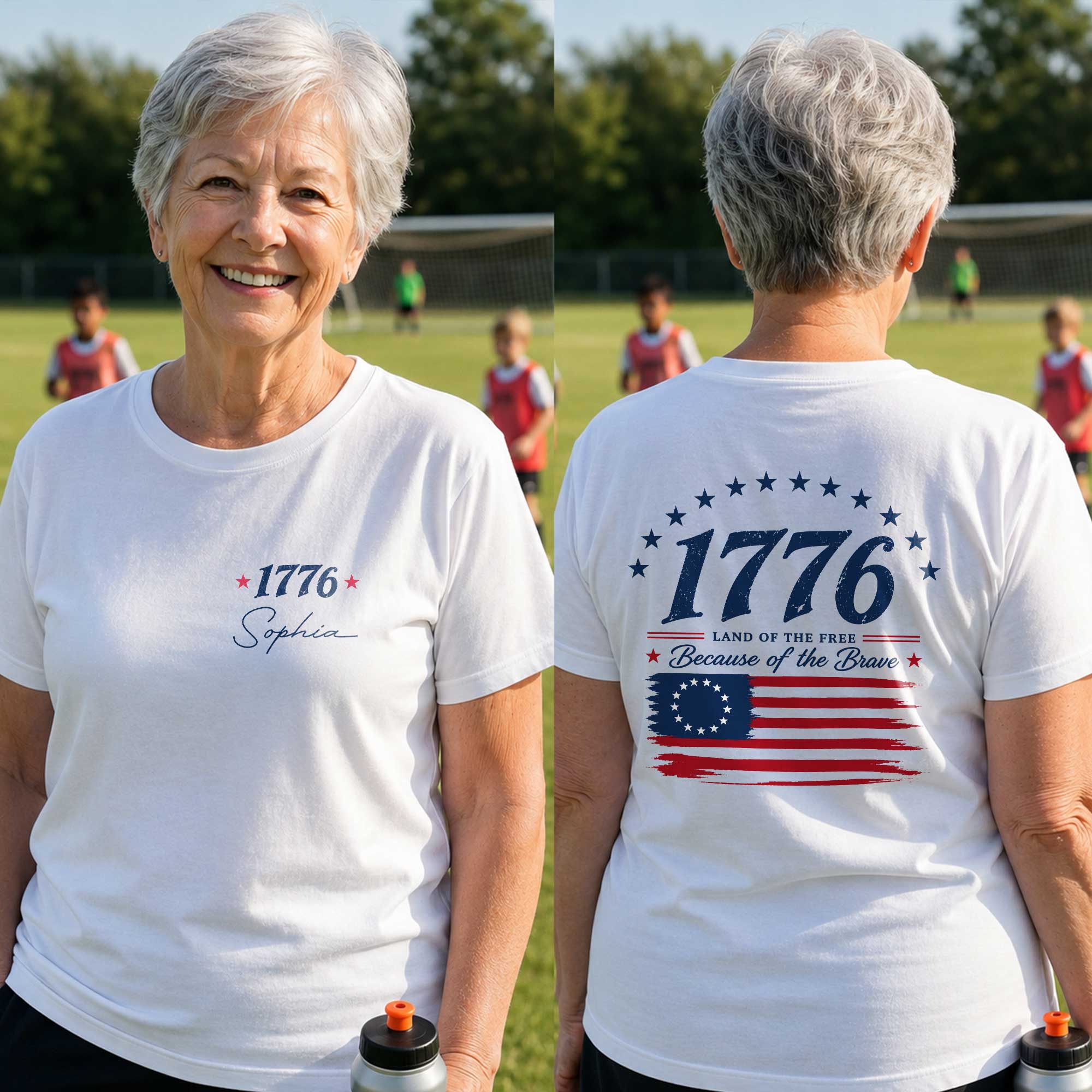 Personalized Patriotic T-Shirt Custom Front Back for 4th of July