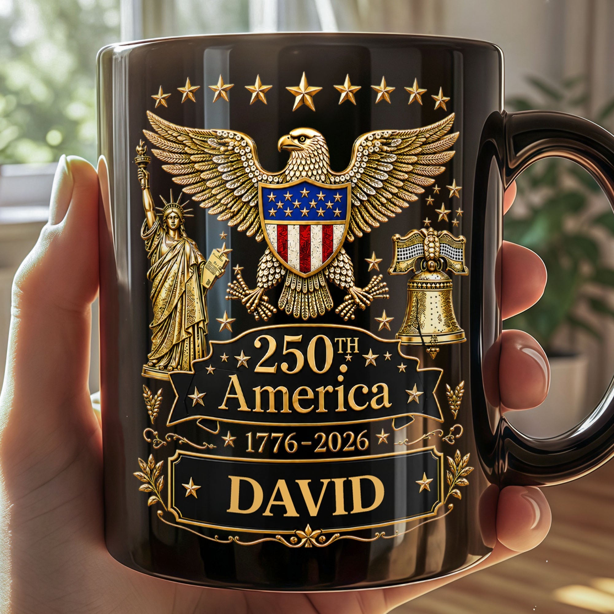Personalized Black Mug Custom Eagle Design Gift for Dad