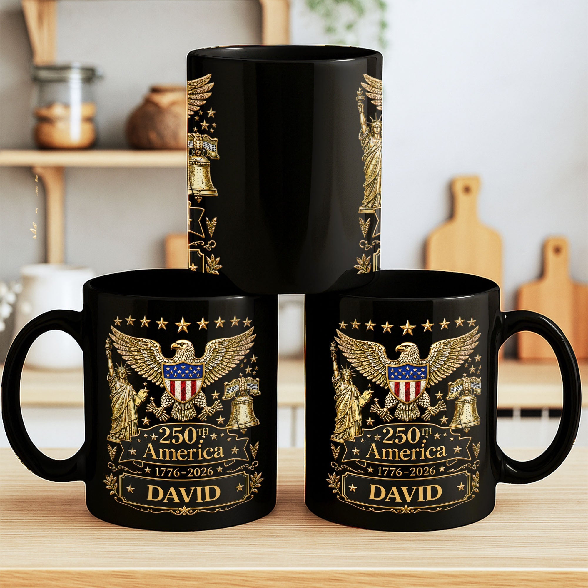 Personalized Black Mug Custom Eagle Design Gift for Dad
