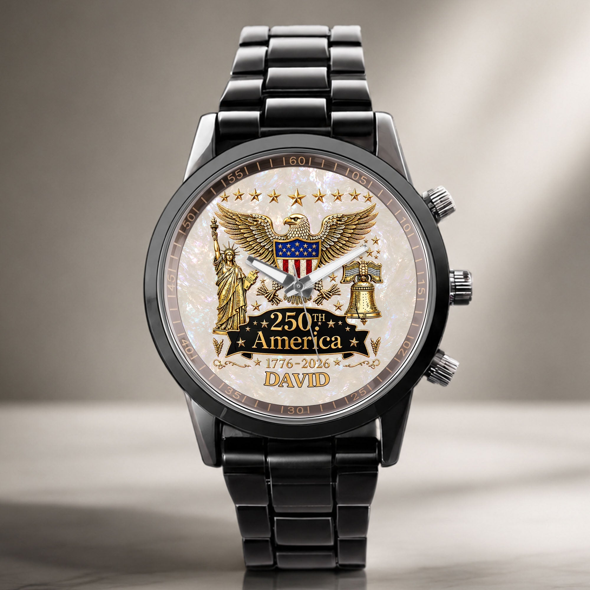 Personalized Men's Watch Custom Name Eagle Liberty Bell Gift