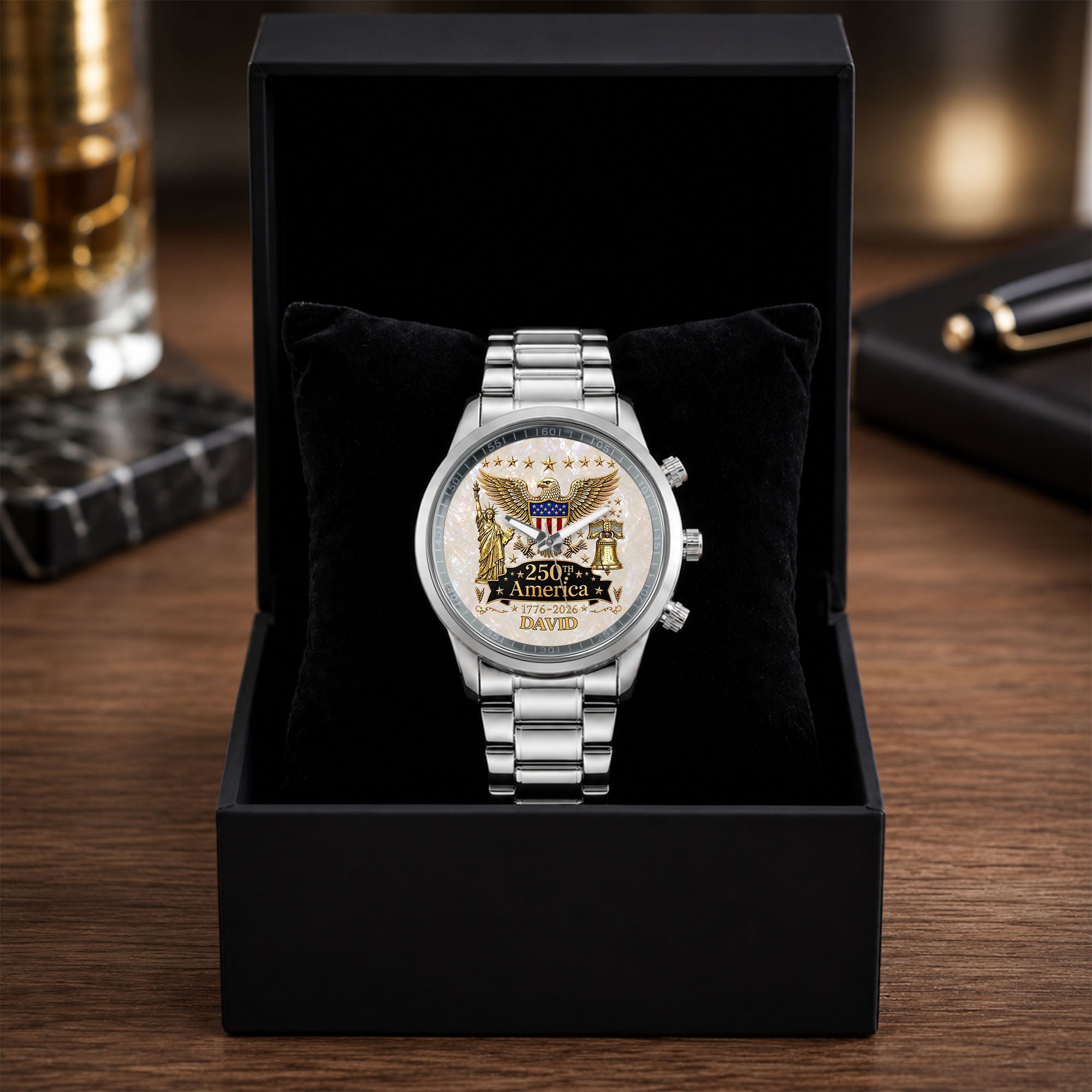 Personalized Men's Watch Custom Name Eagle Liberty Bell Gift