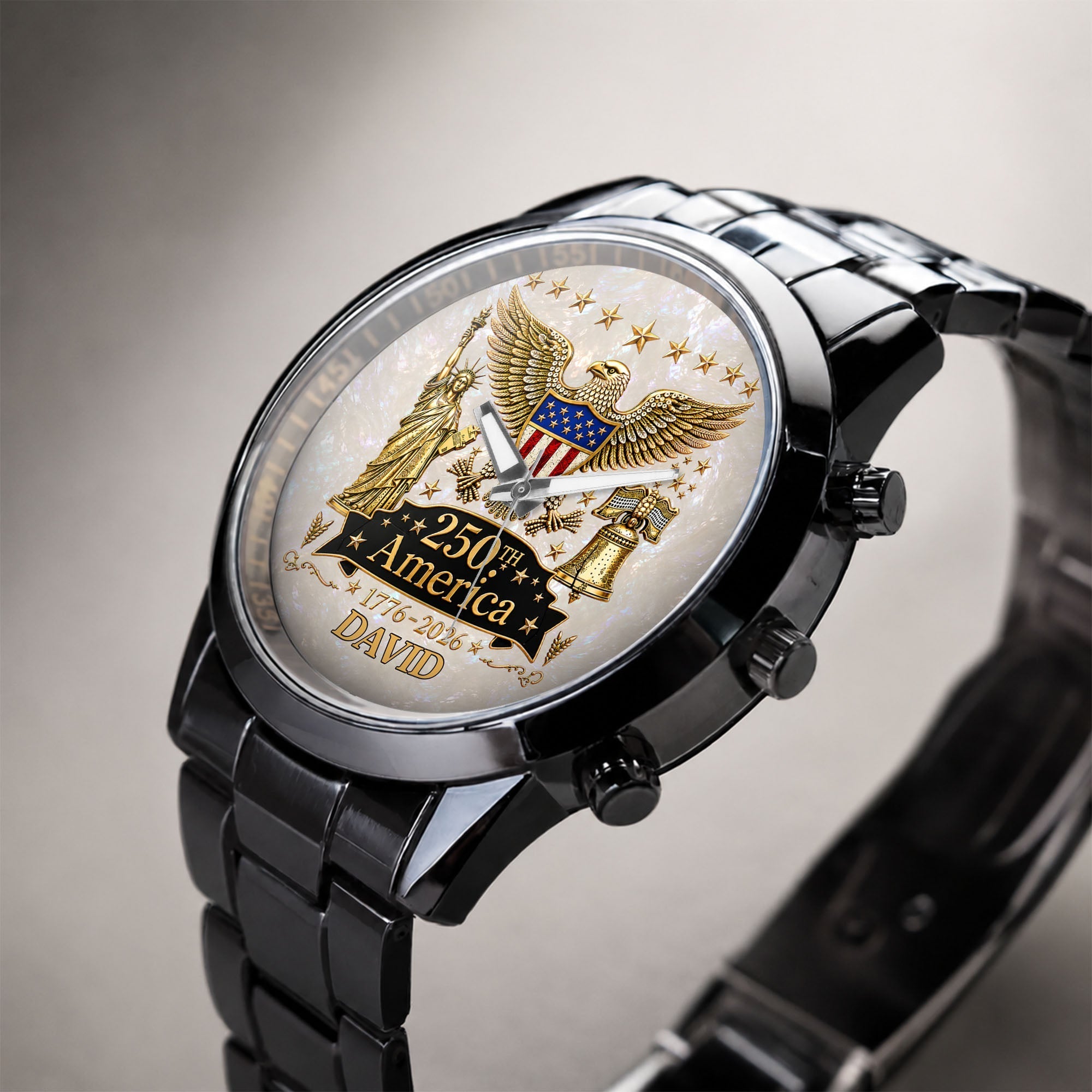 Personalized Men's Watch Custom Name Eagle Liberty Bell Gift
