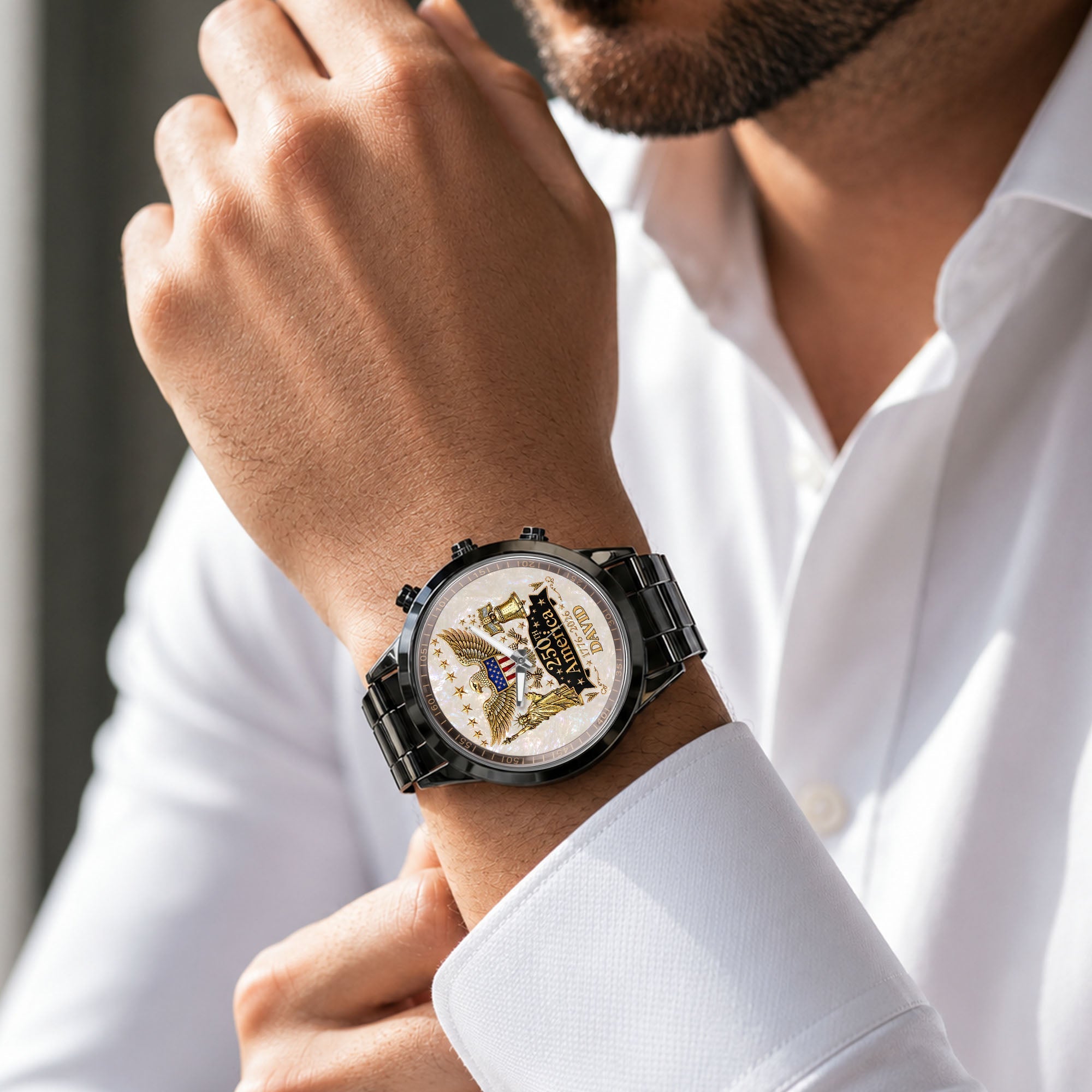 Personalized Men's Watch Custom Name Eagle Liberty Bell Gift