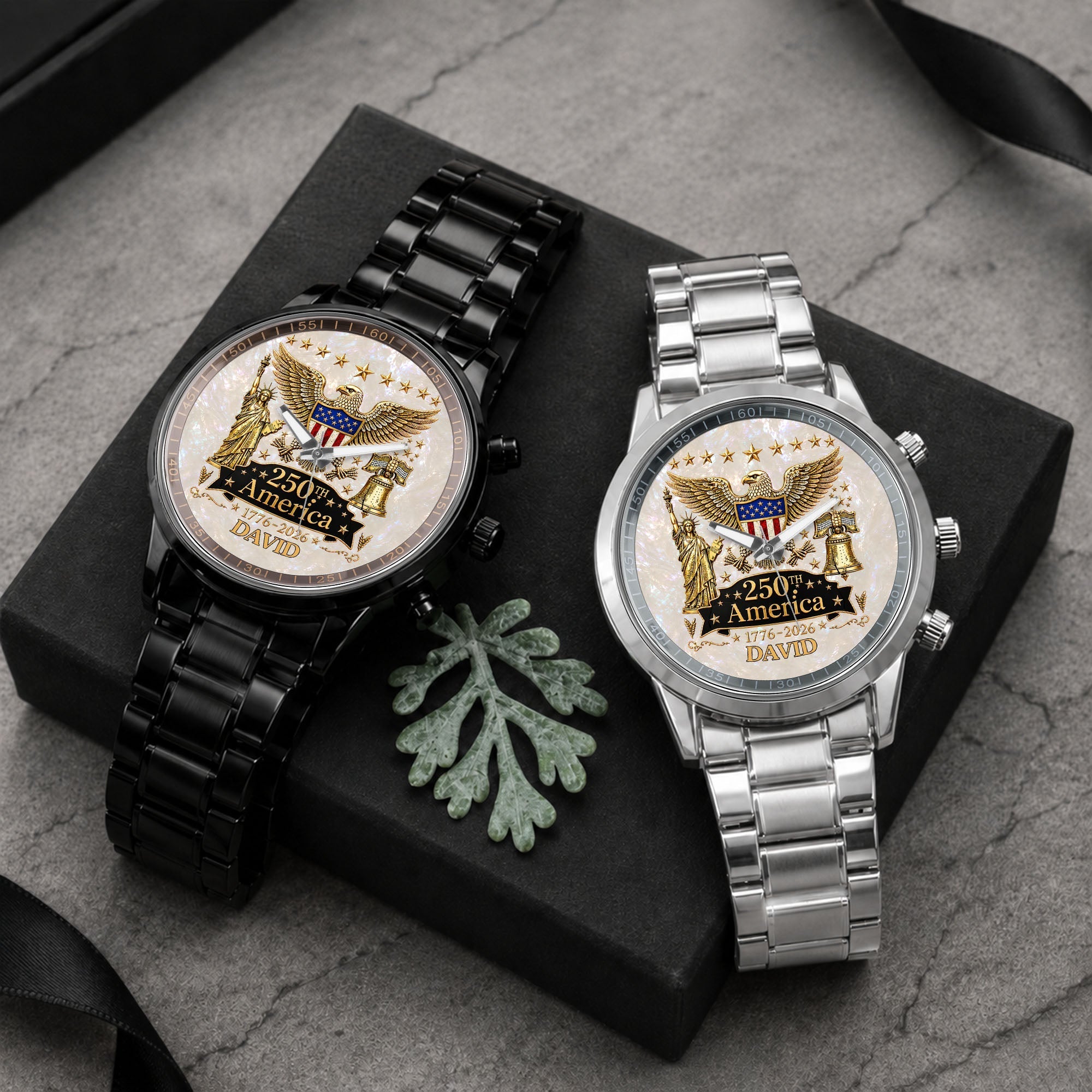 Personalized Men's Watch Custom Name Eagle Liberty Bell Gift