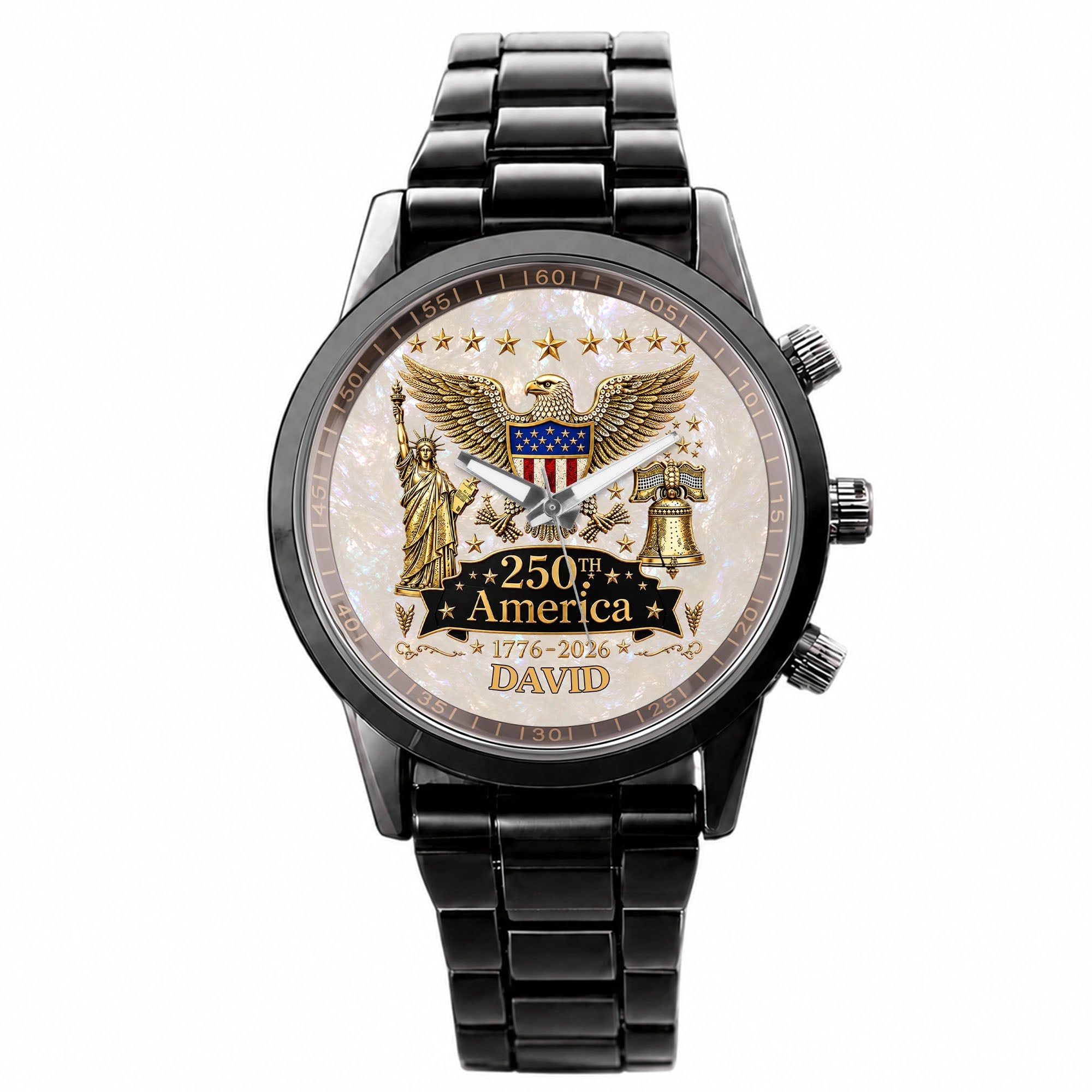 Personalized Men's Watch Custom Name Eagle Liberty Bell Gift