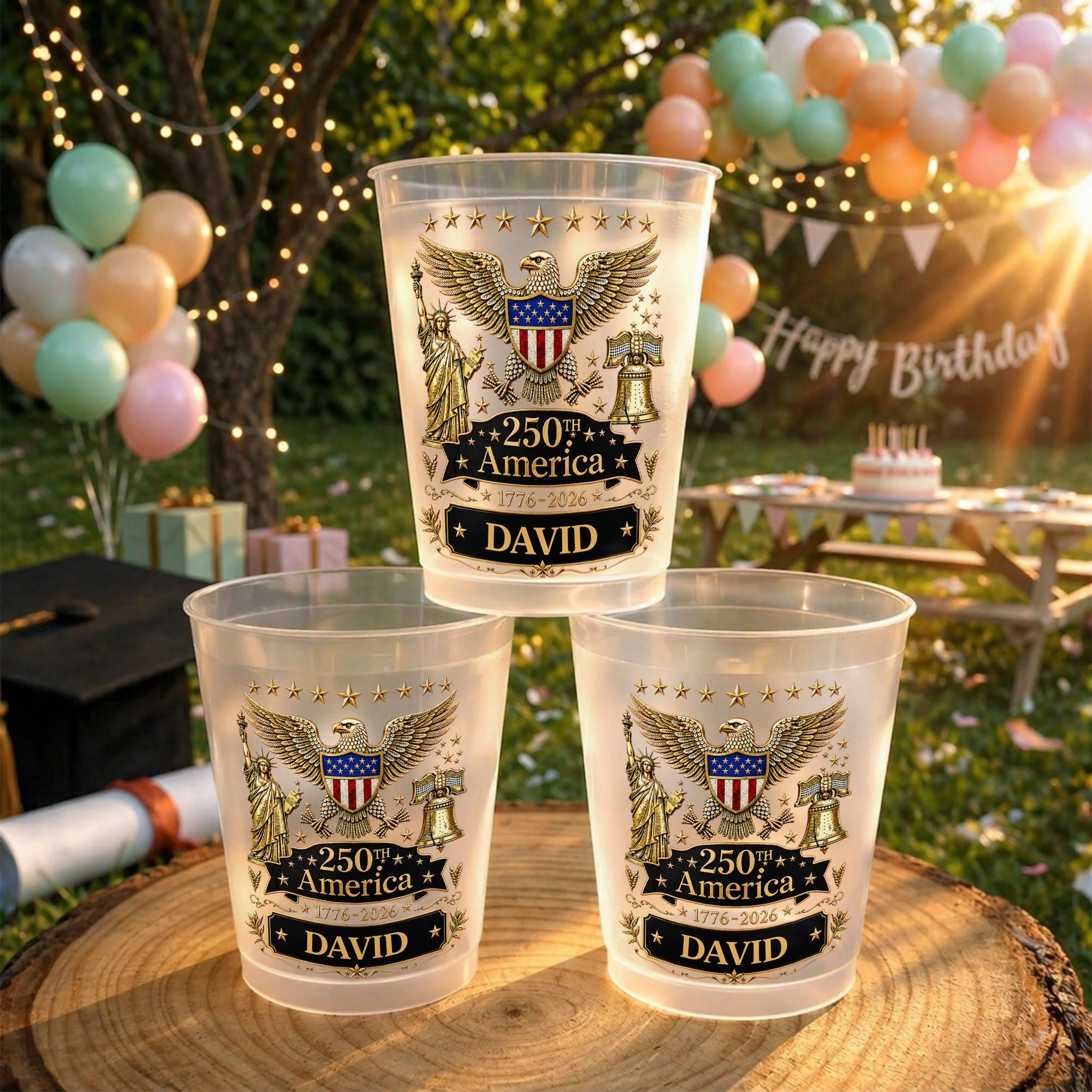Personalized Frosted Cups Custom Name Independence Day Gift