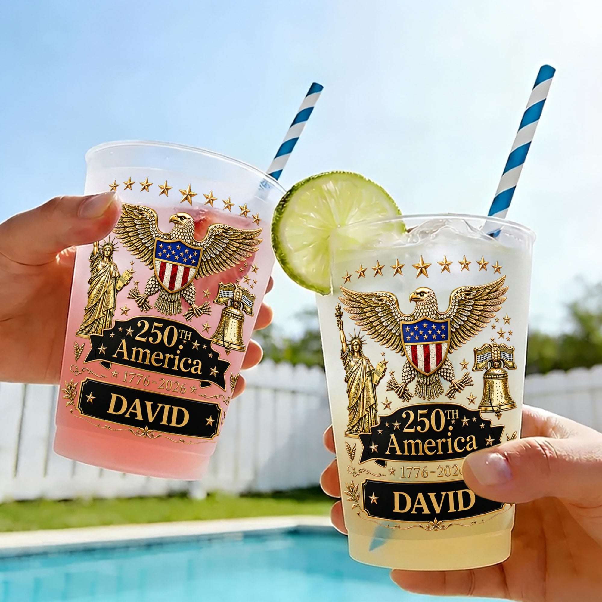 Personalized Frosted Cups Custom Name Independence Day Gift