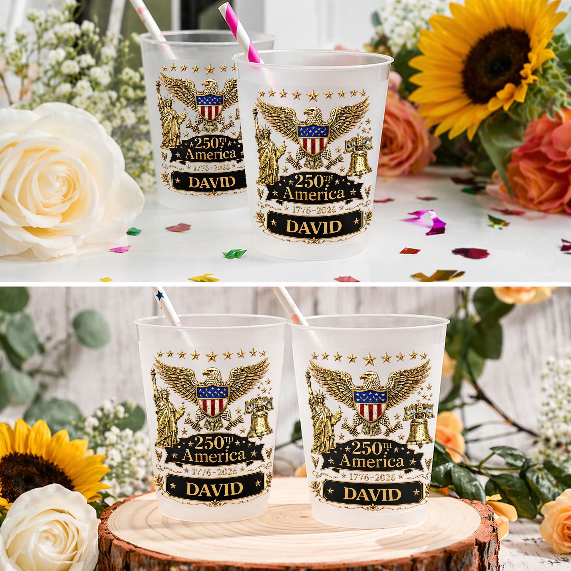 Personalized Frosted Cups Custom Name Independence Day Gift