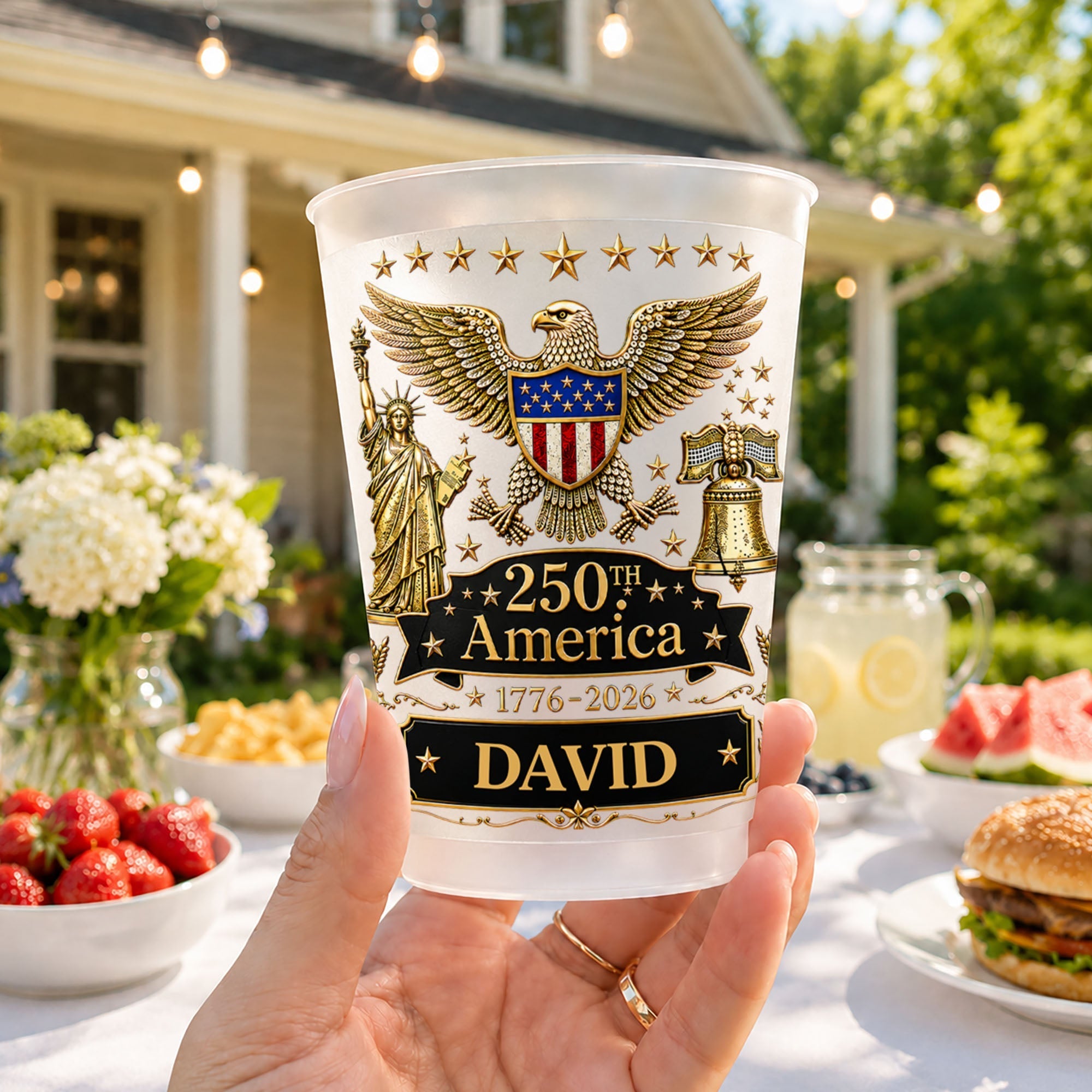 Personalized Frosted Cups Custom Name Independence Day Gift
