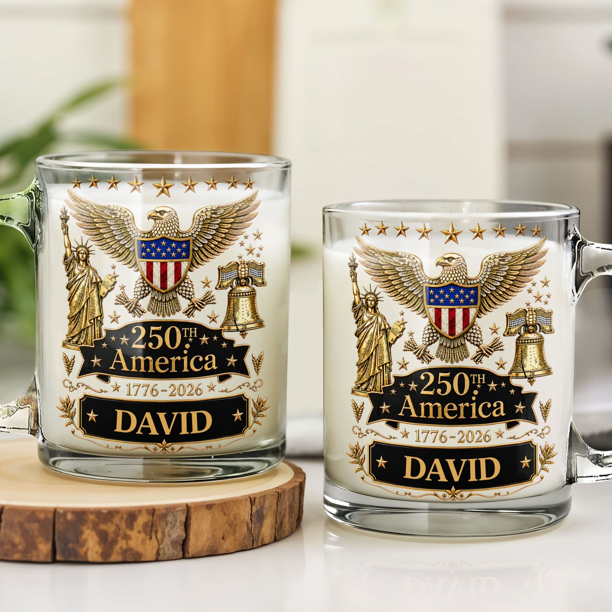 Personalized 250th America Glass Mug with Bald Eagle for Dad