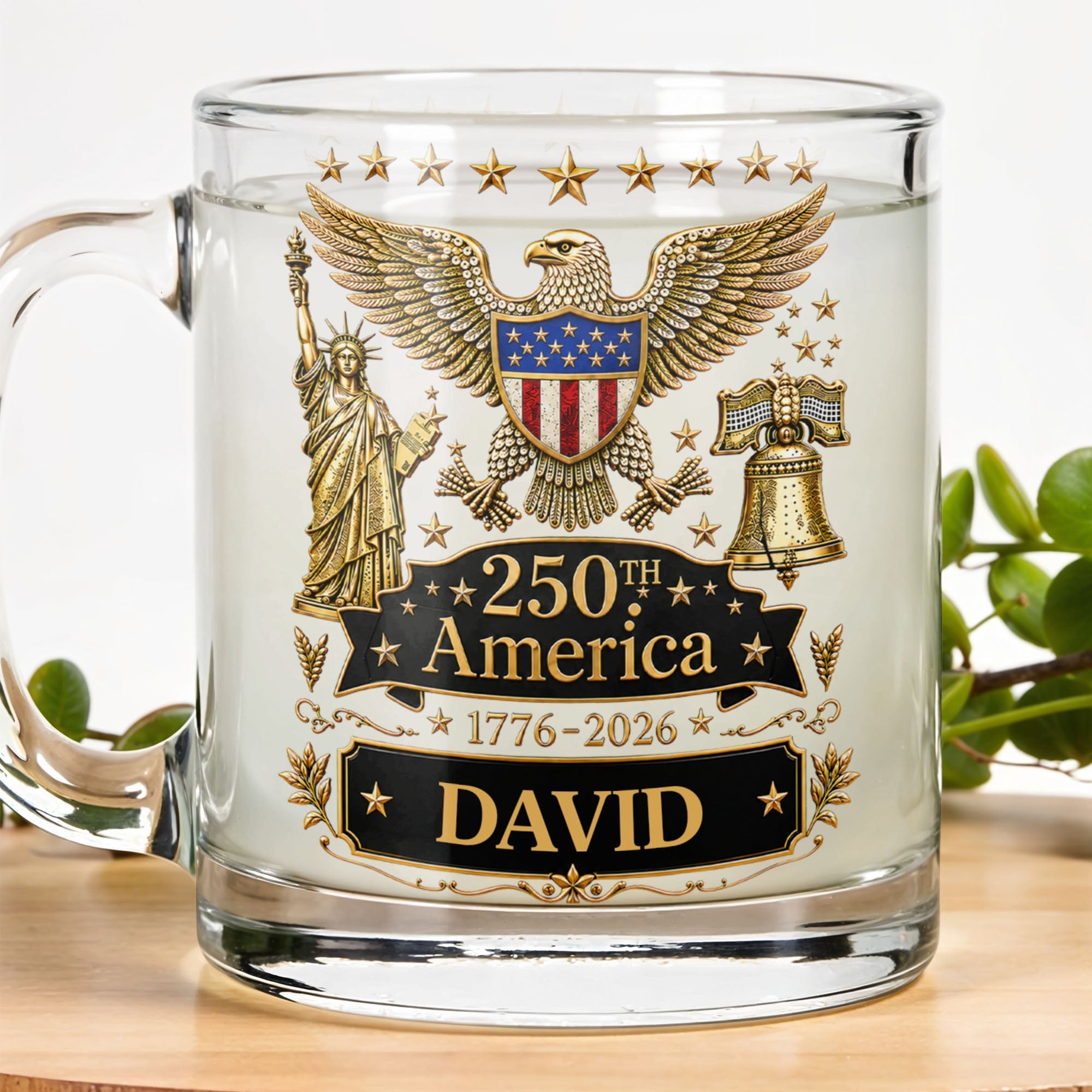 Personalized 250th America Glass Mug with Bald Eagle for Dad