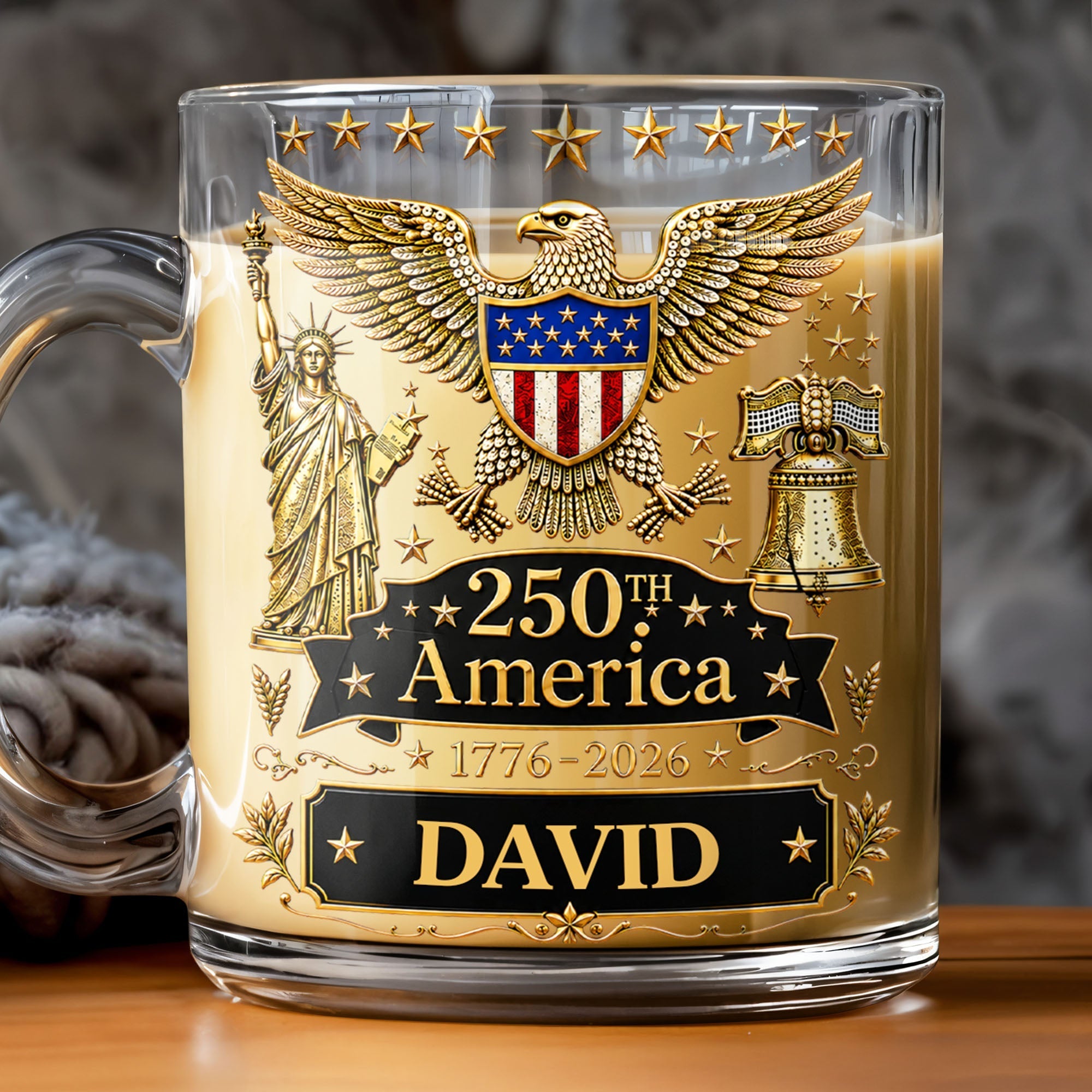 Personalized 250th America Glass Mug with Bald Eagle for Dad
