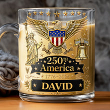 Load image into Gallery viewer, Personalized 250th America Glass Mug with Bald Eagle for Dad

