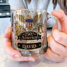 Load image into Gallery viewer, Personalized 250th America Glass Mug with Bald Eagle for Dad
