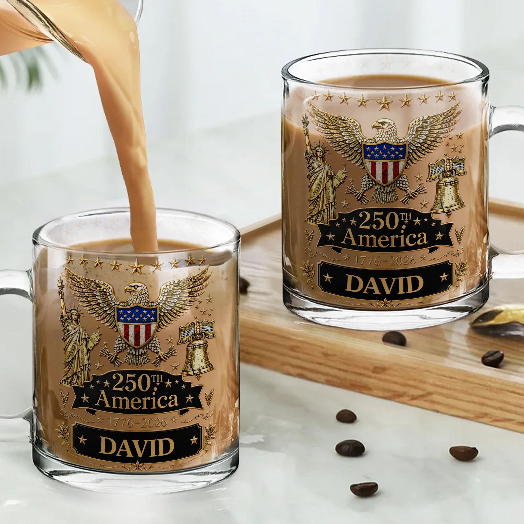 Personalized 250th America Glass Mug with Bald Eagle for Dad