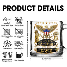 Load image into Gallery viewer, Personalized 250th America Glass Mug with Bald Eagle for Dad
