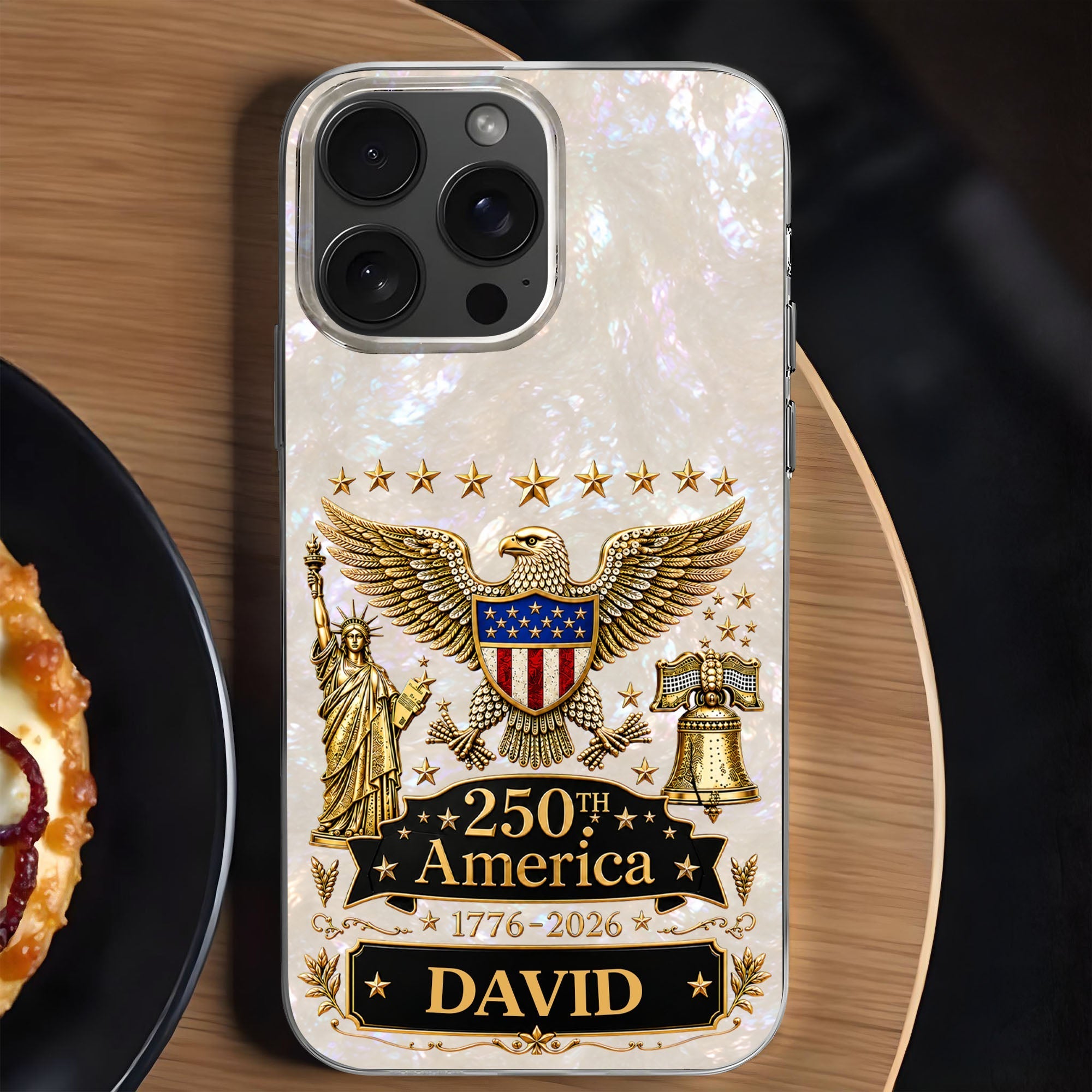 Personalized Clear Phone Case Eagle Statue Liberty Bell Gift for Dad