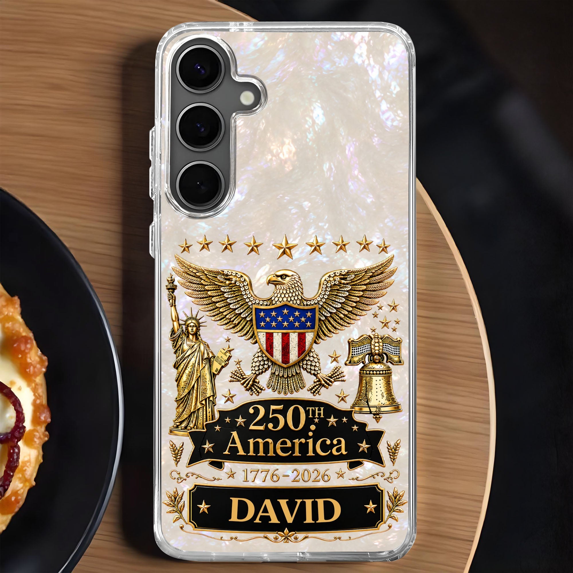 Personalized Clear Phone Case Eagle Statue Liberty Bell Gift for Dad