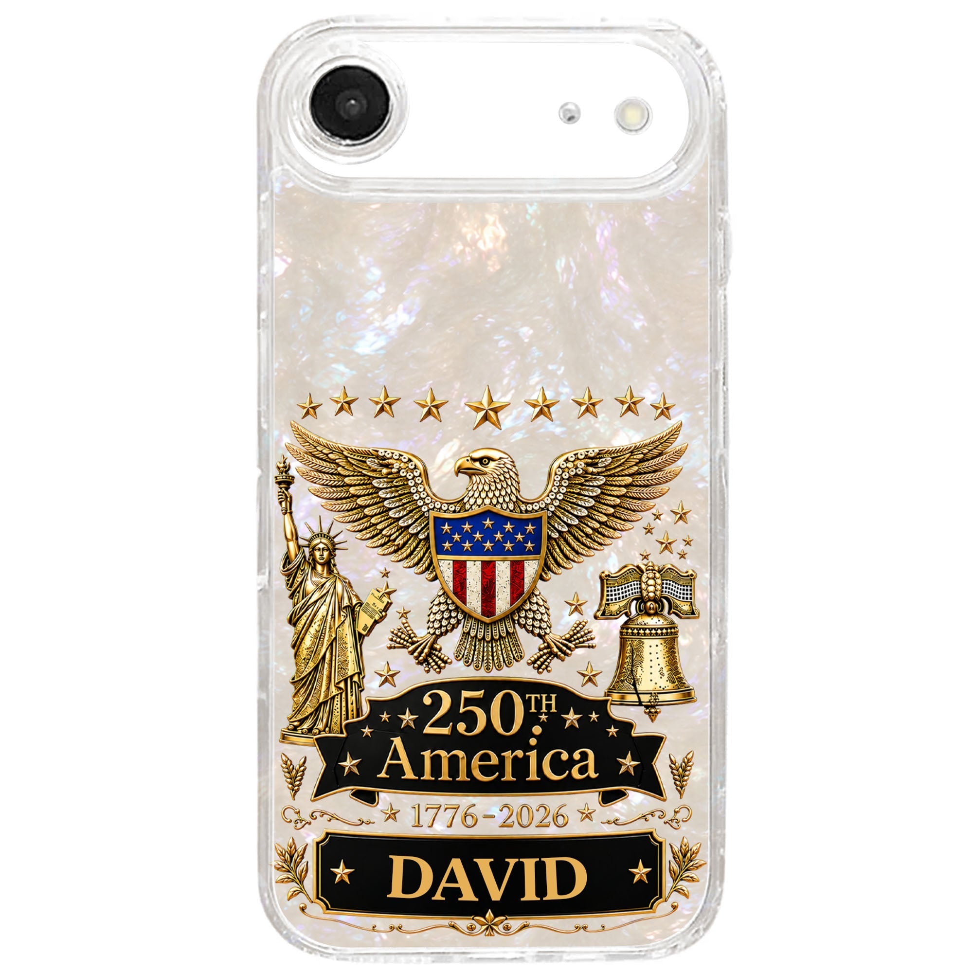 Personalized Clear Phone Case Eagle Statue Liberty Bell Gift for Dad