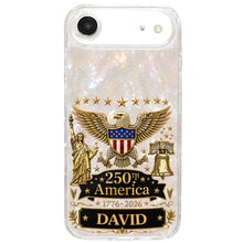 Load image into Gallery viewer, Personalized Clear Phone Case Eagle Statue Liberty Bell Gift for Dad

