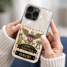 Load image into Gallery viewer, Personalized Clear Phone Case Eagle Statue Liberty Bell Gift for Dad
