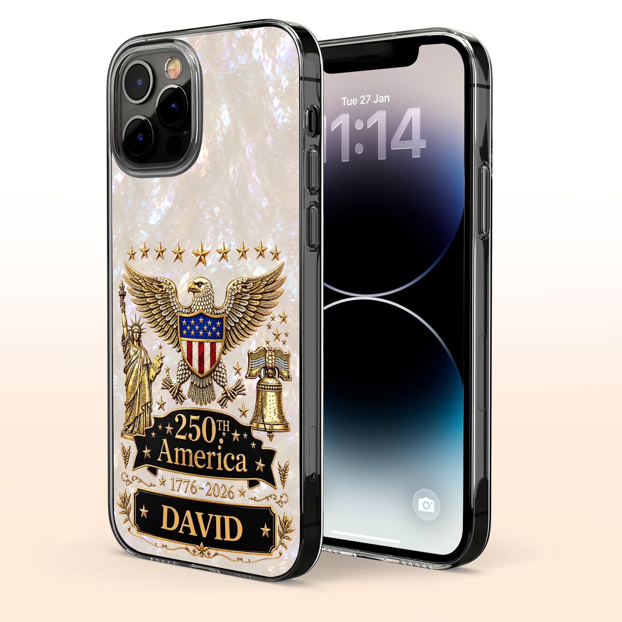 Personalized Clear Phone Case Eagle Statue Liberty Bell Gift for Dad