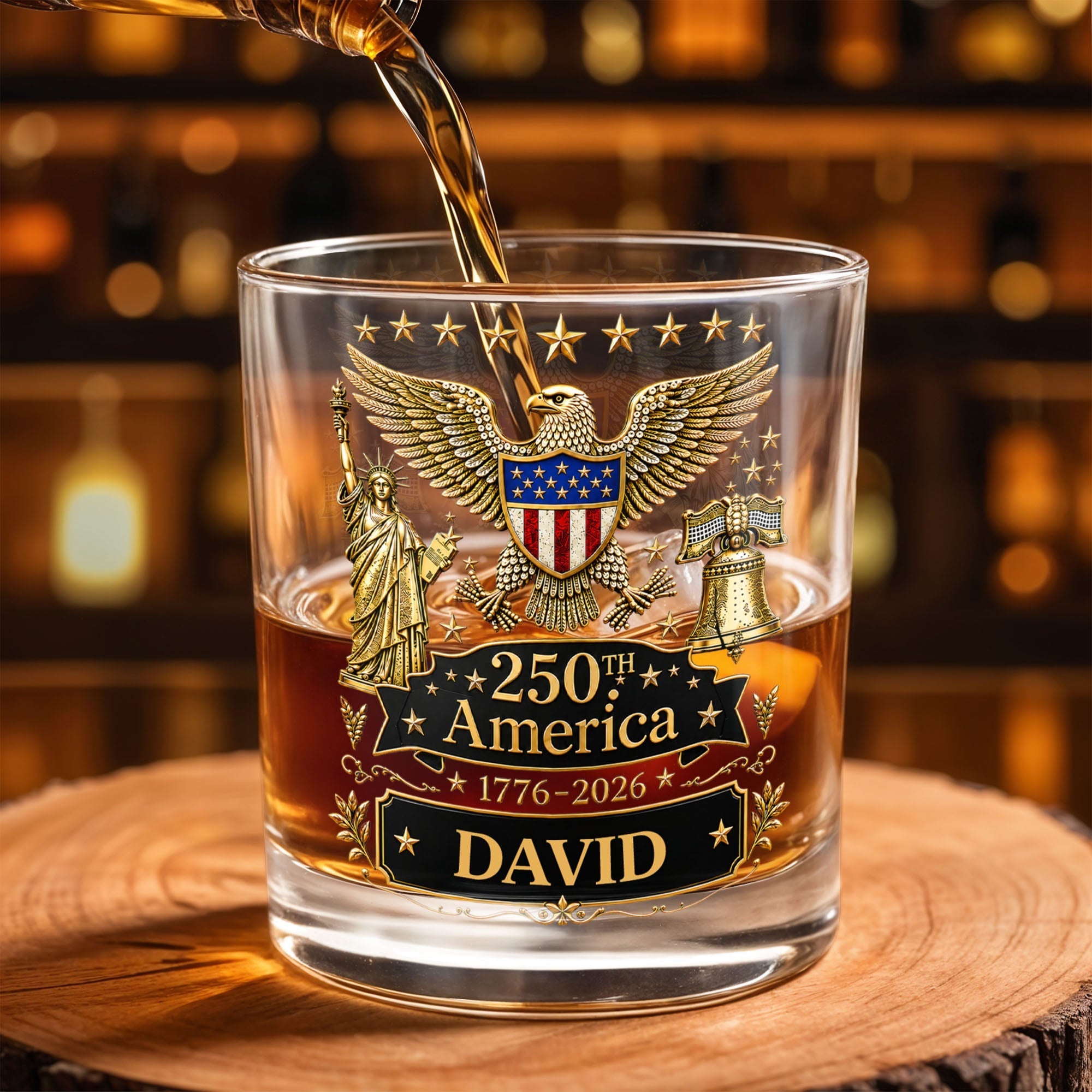 Personalized Custom Whiskey Glass with Patriotic Eagle Design for Dad – Ideal Father's Day Gift