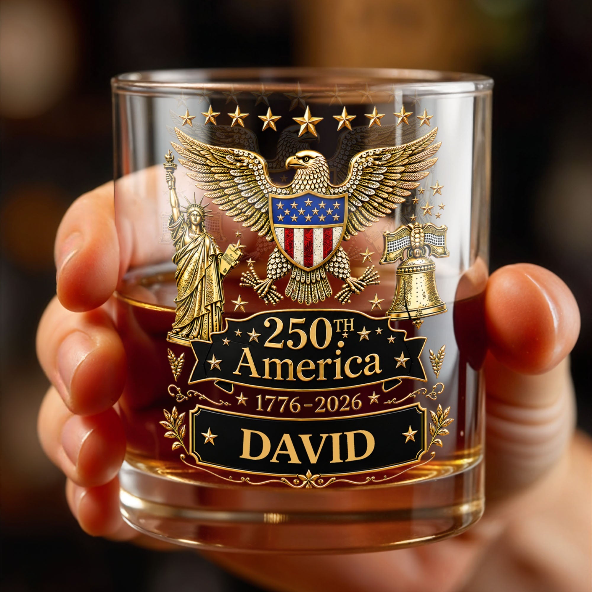 Personalized Custom Whiskey Glass with Patriotic Eagle Design for Dad – Ideal Father's Day Gift