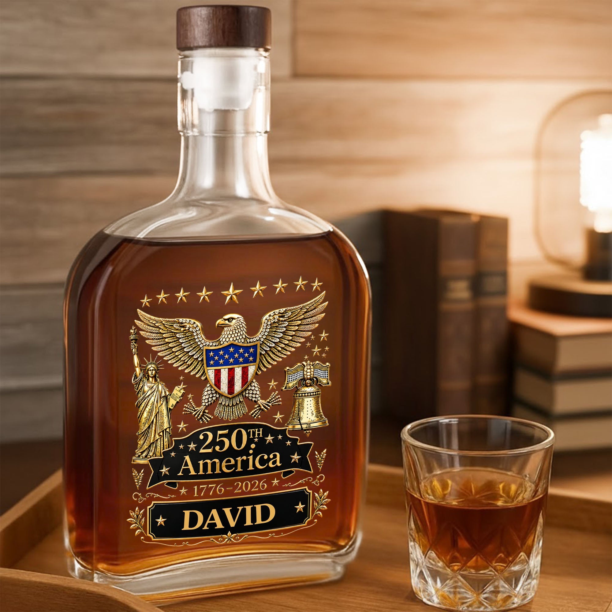 Personalized Whiskey Bottle Custom Name Eagle Liberty Bell Gift for Dad