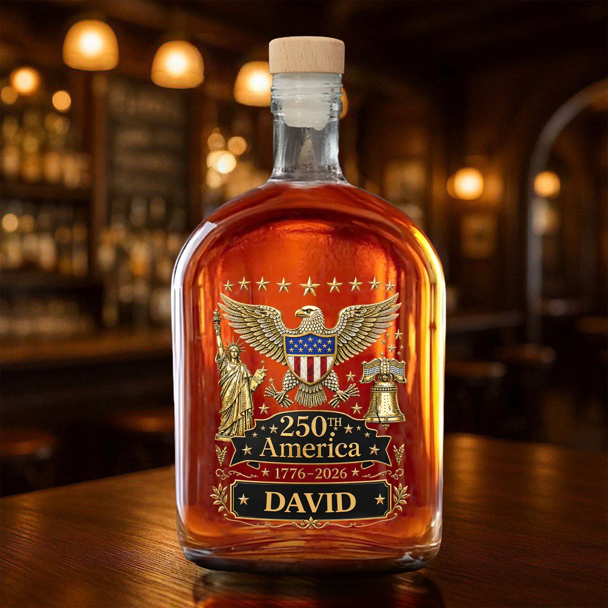 Personalized Whiskey Bottle Custom Name Eagle Liberty Bell Gift for Dad