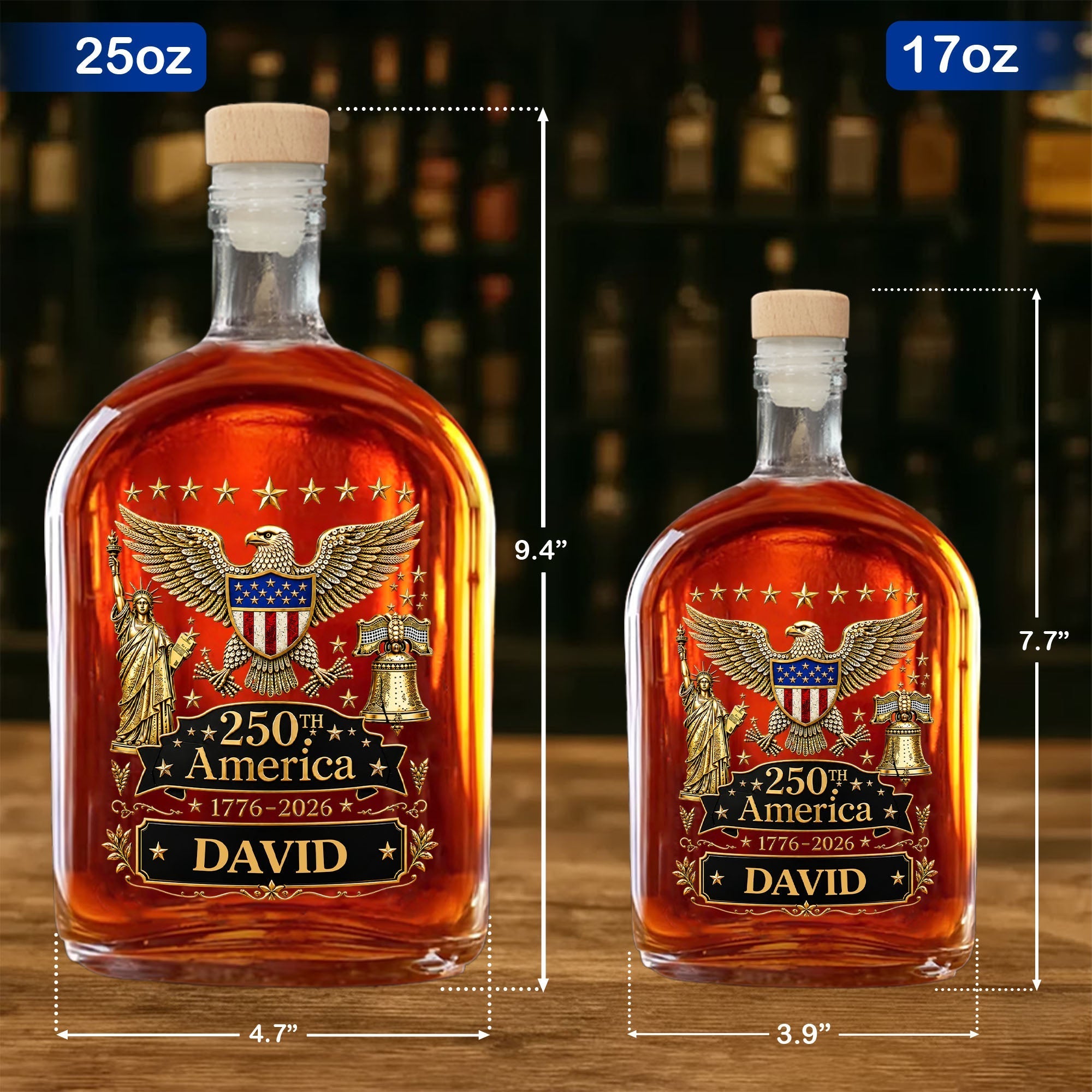 Personalized Whiskey Bottle Custom Name Eagle Liberty Bell Gift for Dad