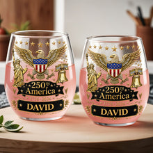 Load image into Gallery viewer, Personalized Stemless Wine Glass 250th Anniversary Gift Idea
