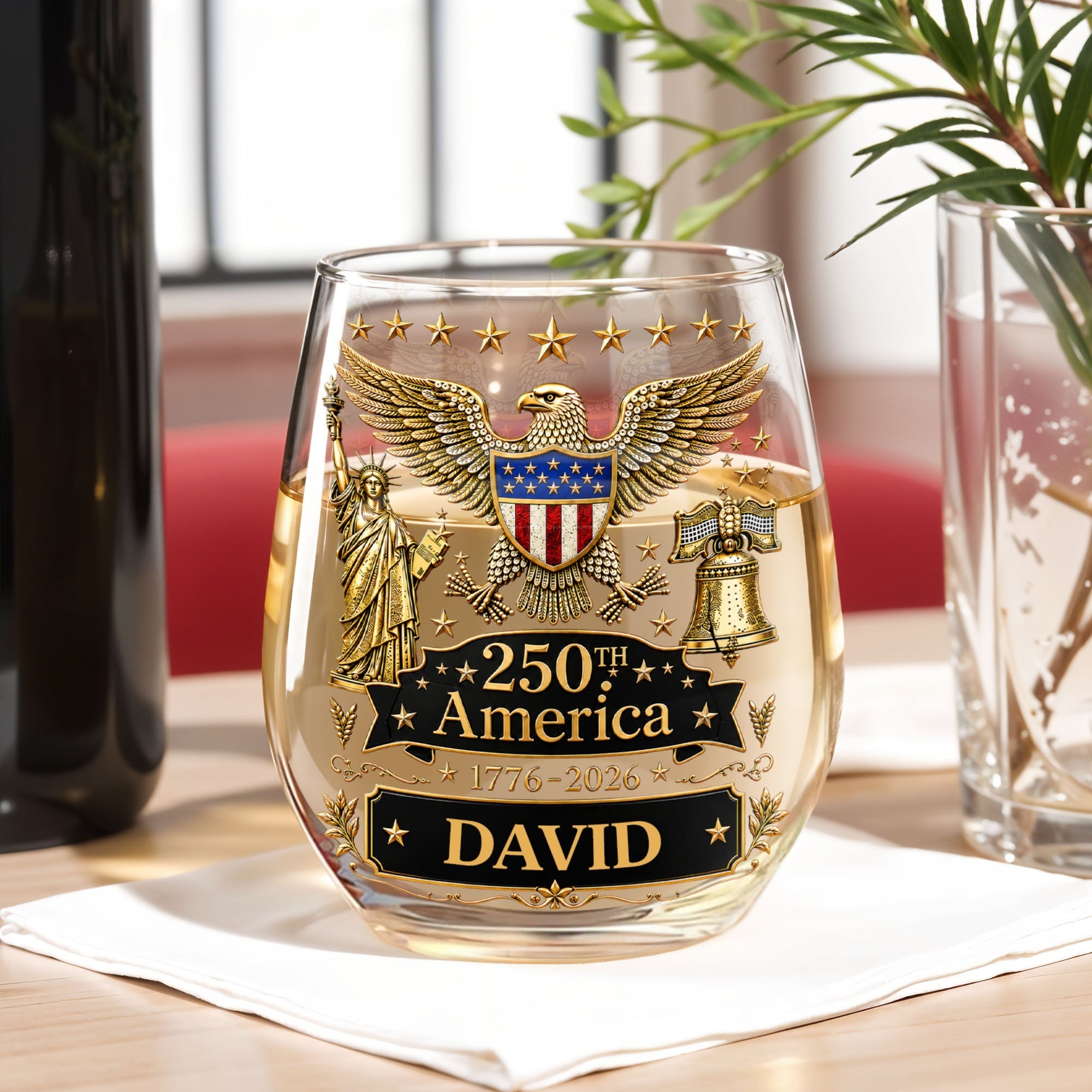 Personalized Stemless Wine Glass 250th Anniversary Gift Idea