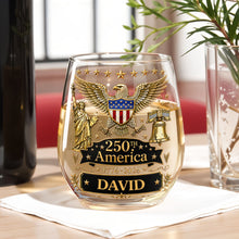 Load image into Gallery viewer, Personalized Stemless Wine Glass 250th Anniversary Gift Idea
