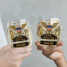 Load image into Gallery viewer, Personalized Stemless Wine Glass 250th Anniversary Gift Idea

