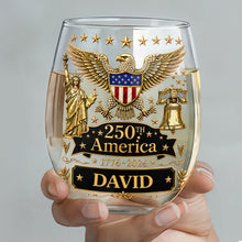 Load image into Gallery viewer, Personalized Stemless Wine Glass 250th Anniversary Gift Idea
