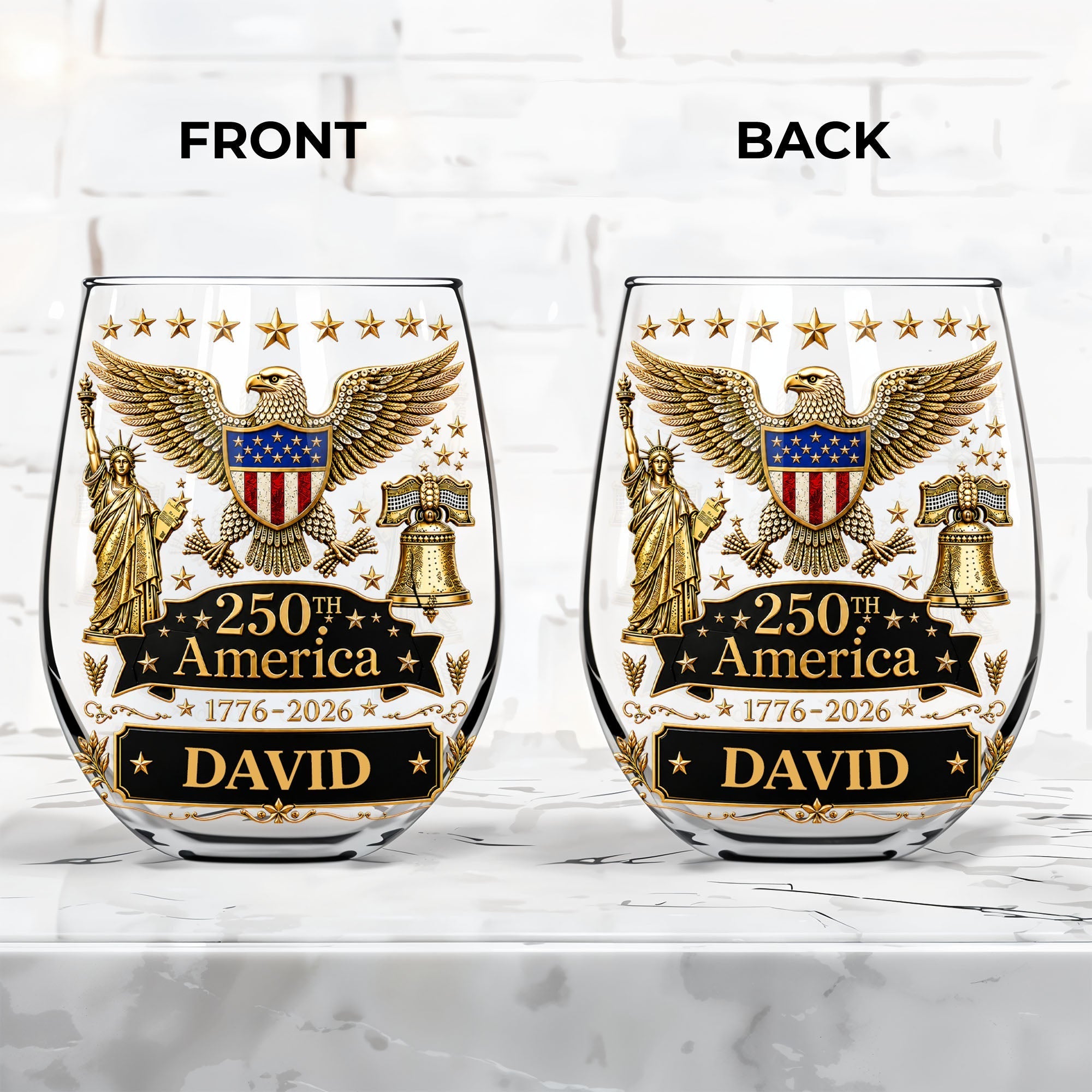 Personalized Stemless Wine Glass 250th Anniversary Gift Idea