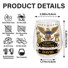 Load image into Gallery viewer, Personalized Stemless Wine Glass 250th Anniversary Gift Idea

