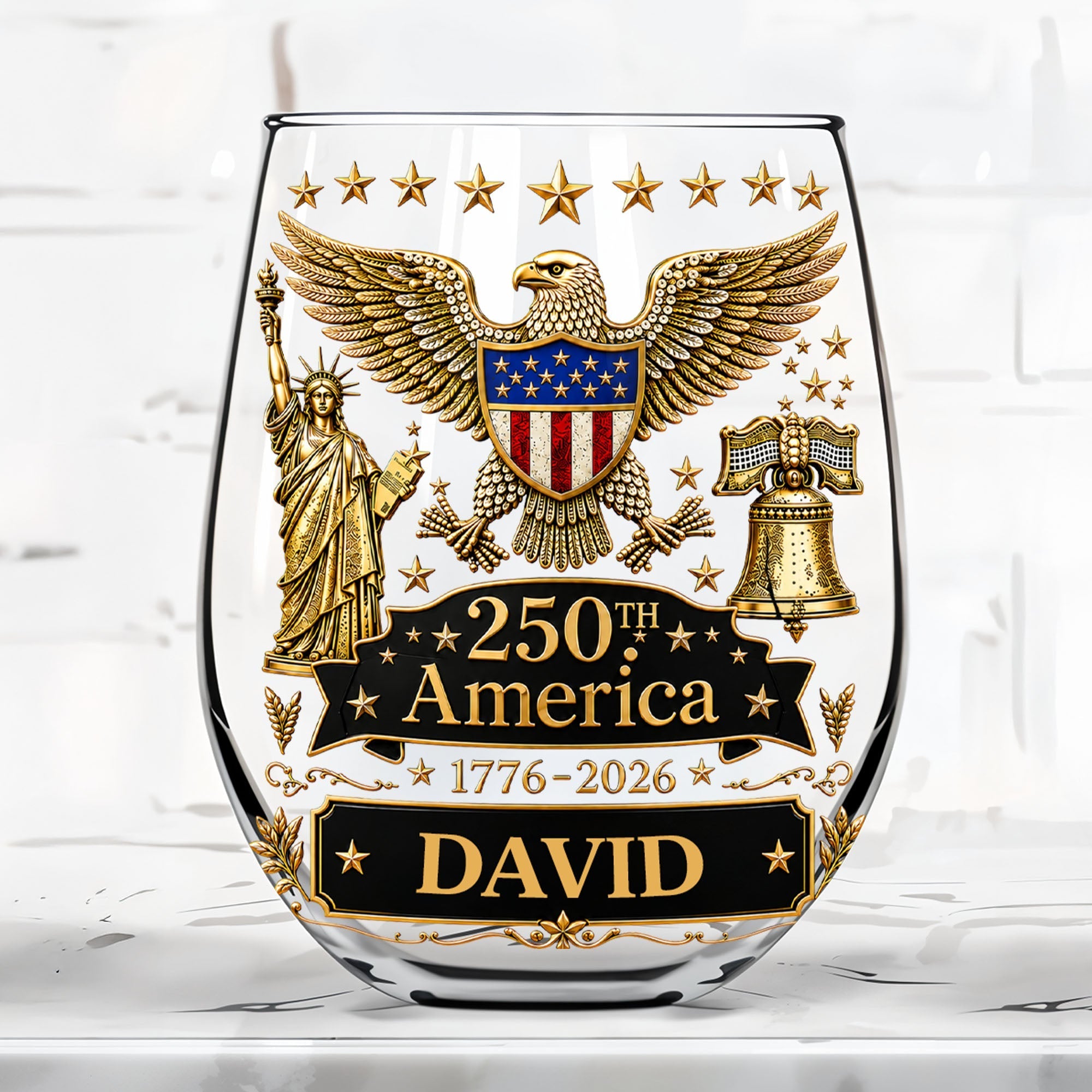 Personalized Stemless Wine Glass 250th Anniversary Gift Idea
