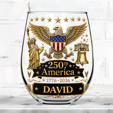 Load image into Gallery viewer, Personalized Stemless Wine Glass 250th Anniversary Gift Idea

