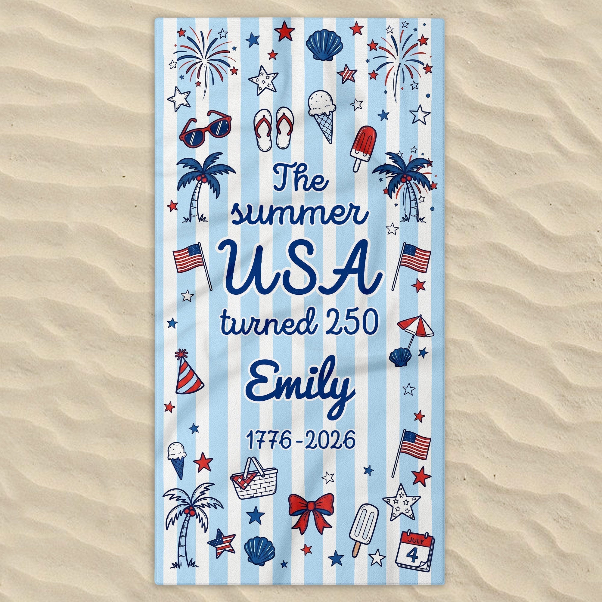 Personalized USA Flag Microfiber Beach Towel Gift for Family