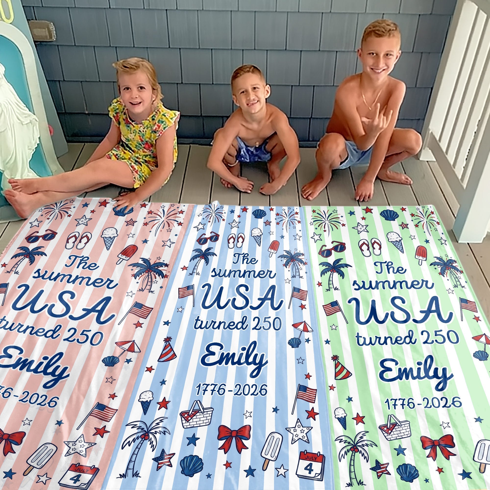 Personalized USA Flag Microfiber Beach Towel Gift for Family