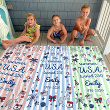 Load image into Gallery viewer, Personalized USA Flag Microfiber Beach Towel Gift for Family
