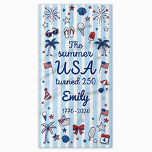 Load image into Gallery viewer, Personalized USA Flag Microfiber Beach Towel Gift for Family
