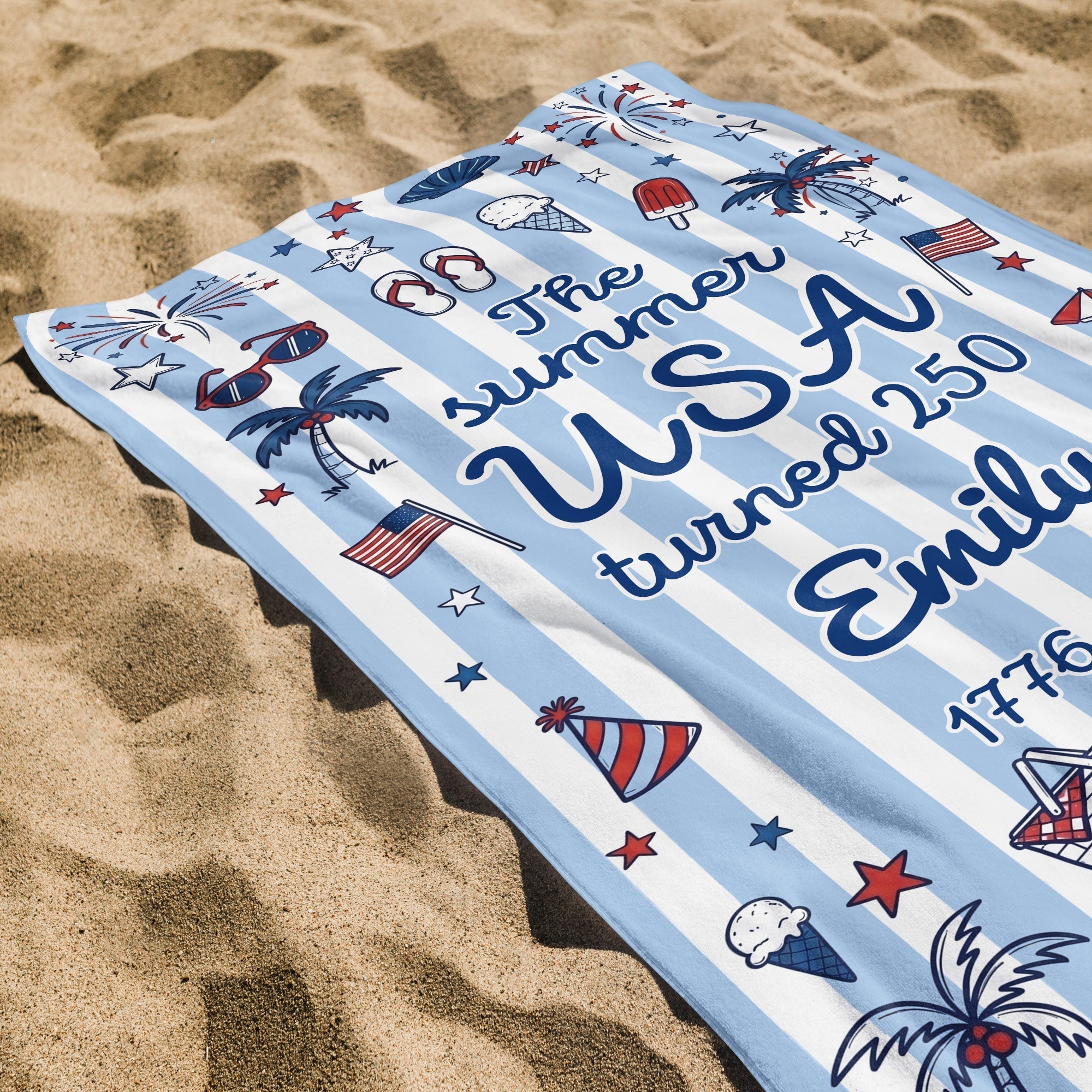 Personalized USA Flag Microfiber Beach Towel Gift for Family