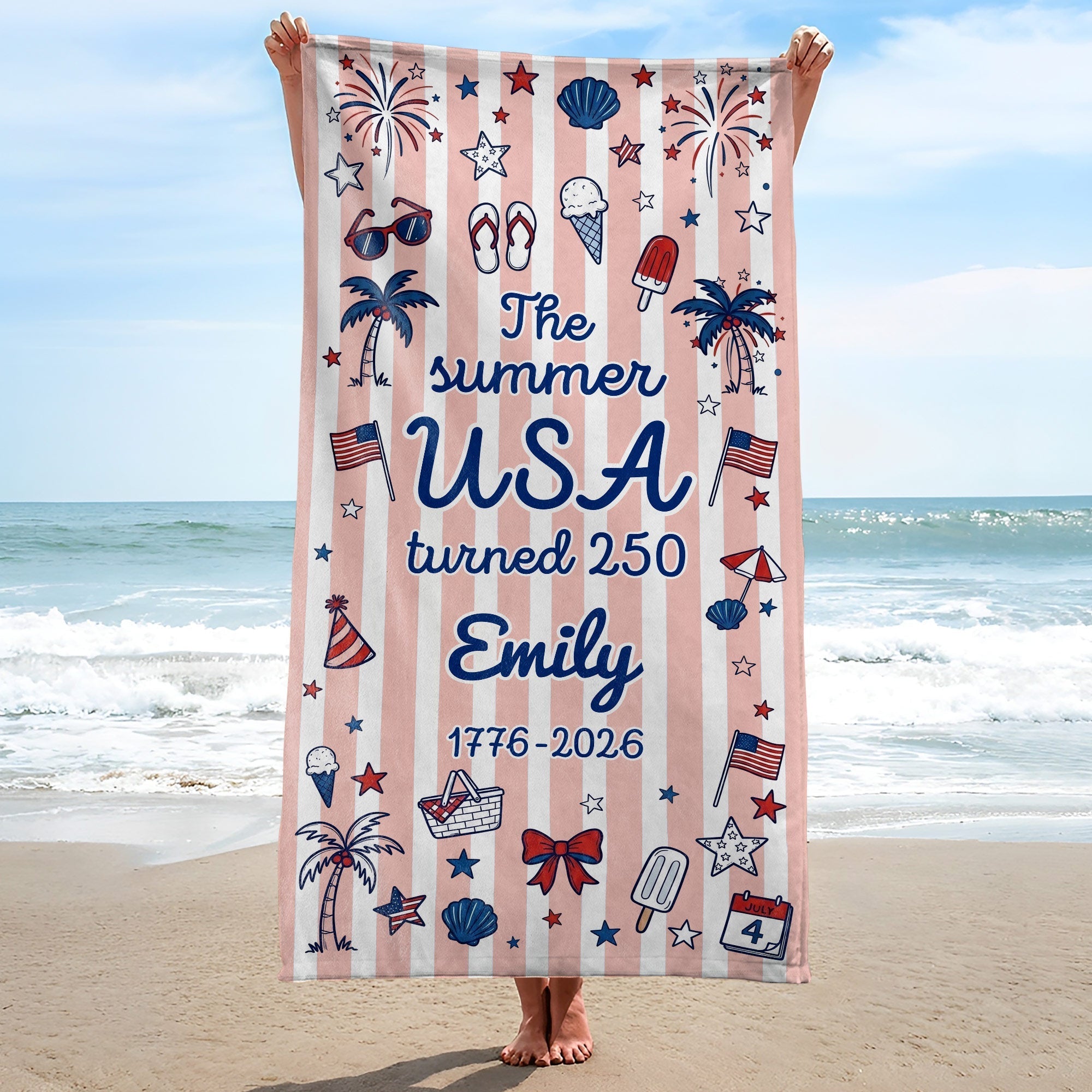 Personalized USA Flag Microfiber Beach Towel Gift for Family