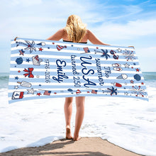 Load image into Gallery viewer, Personalized USA Flag Microfiber Beach Towel Gift for Family
