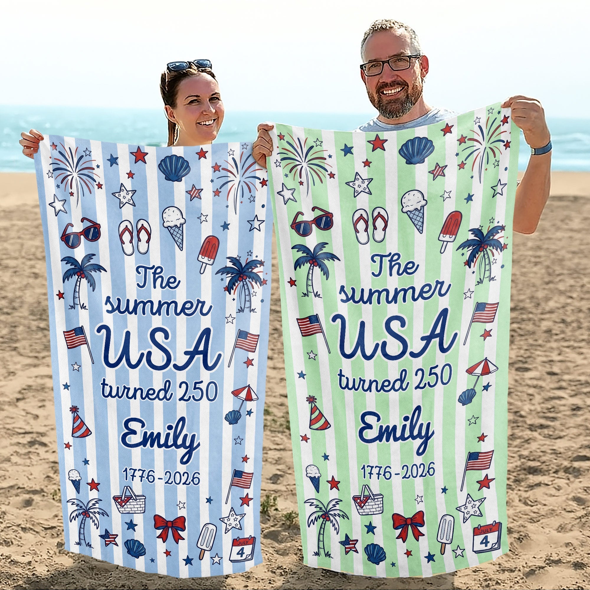 Personalized USA Flag Microfiber Beach Towel Gift for Family