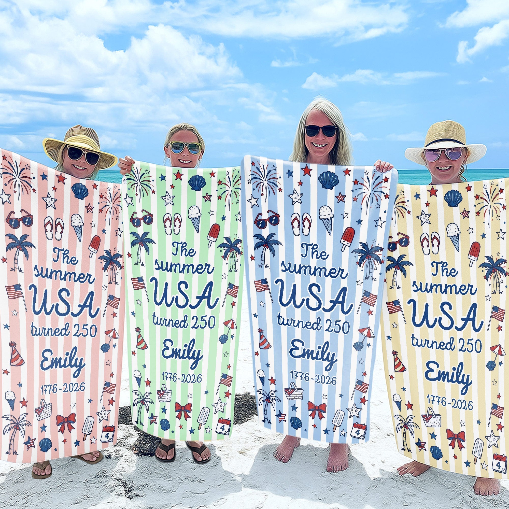 Personalized USA Flag Microfiber Beach Towel Gift for Family